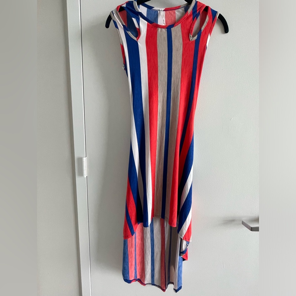 NWOT Sexy hi-low red white blue dress